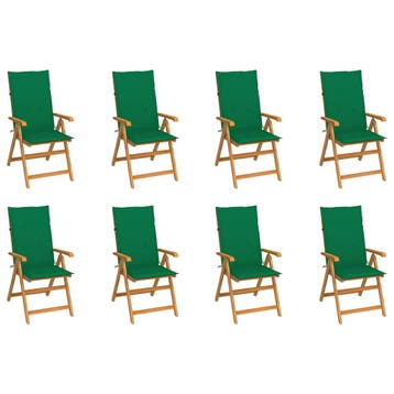 vidaXL Verstelbare klapstoelen met kussens, 8 stuks, massief, Verzenden, Nieuw, Hout