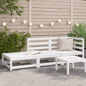 vidaXL Tuinbank 2-zits met voetenbank massief grenenhout wit, Tuin en Terras, Verzenden, Nieuw