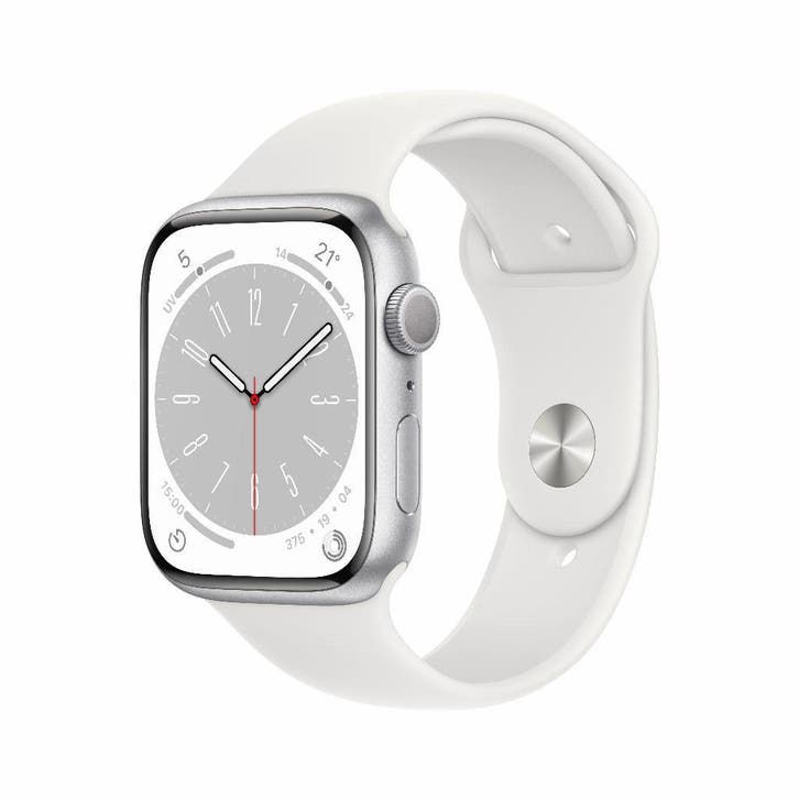 Refurbished Apple Watch Series 8 GPS 45 mm Aluminium, Sieraden, Tassen en Uiterlijk, Smartwatches, iOS, Waterdicht, Zilver, Verzenden