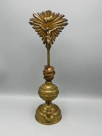 Art Nouveau Crucifix - Koper, Staal - 1920-1930 - Altaar, Antiek en Kunst