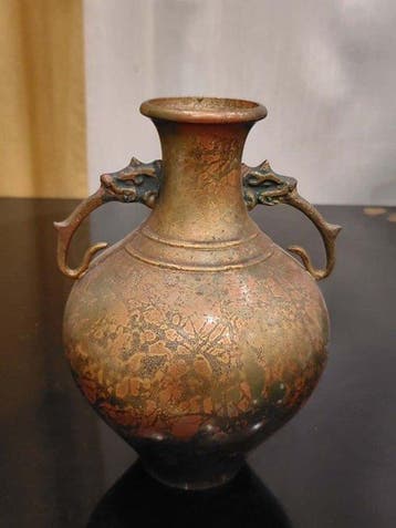 Vaas - Koper - Japan - Bronzen vaas met dubbele oren (Zonder
