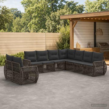 vidaXL Tuinbankenset 9 st Grijs en Donkergrijs poly rattan, Verzenden, Nieuw, Meer dan 8 zitplaatsen