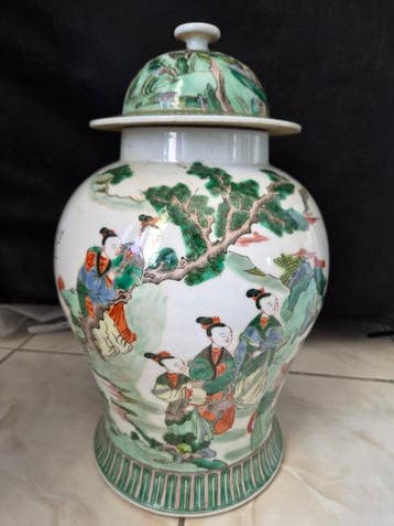 Grote pot met deksel in Chinees porselein Famille Verte 45, Antiek en Kunst
