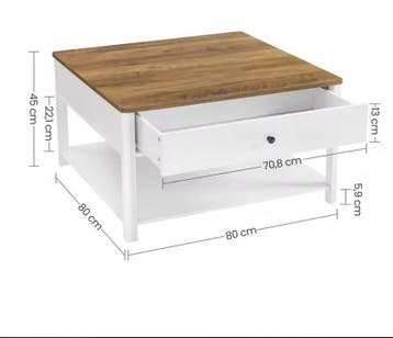 Salontafel 80×80 cm met 2 lades en plank – Maritiem design, Verzenden, Nieuw