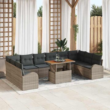 vidaXL Tuin Sofa Set 11 st Grijs Poly riet, Verzenden, Nieuw, Rotan, Meer dan 8 zitplaatsen