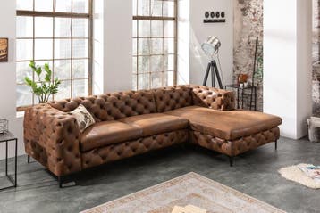 Chesterfield hoekbank MODERN BAROK 275cm antiek bruin 3-zits, Ophalen of Verzenden, Nieuw