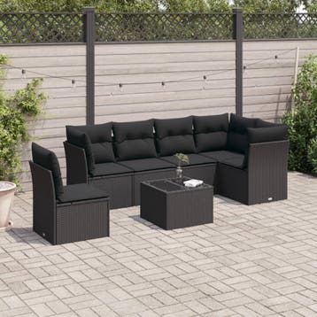 vidaXL 7-delige Loungeset met kussens poly rattan zwart, Verzenden, Nieuw, Loungeset