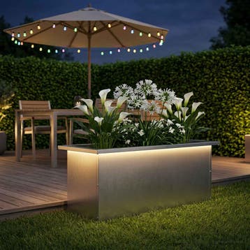 vidaXL Plantenbak met led zilver 30 x 80 x 30 cm Roestvrij, Verzenden, Nieuw, Metaal, 60 tot 100 cm