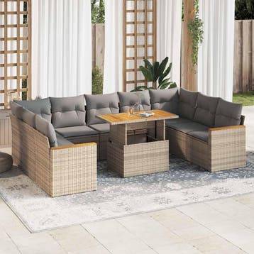 vidaXL 10-delige Loungeset met kussens poly rattan acacia, Verzenden, Nieuw, Loungeset