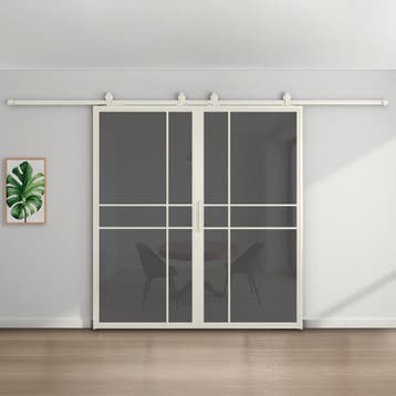 Dubbele stalen schuifdeur 6 Vlaks Wit Rook glas Luxe design, Doe-het-zelf en Verbouw, Kozijnen en Schuifpuien, 75 tot 150 cm, Nieuw