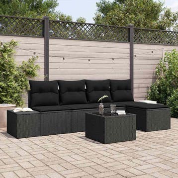 vidaXL Tuin Sofa Set 6 st Zwart poly rattan, Verzenden, Nieuw, Rotan, 6 zitplaatsen