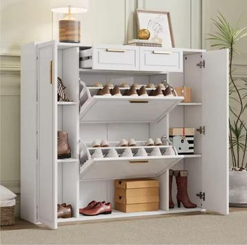 Moderne witte schoenenkast met lades en deuren 120×24×107, Verzenden, Nieuw