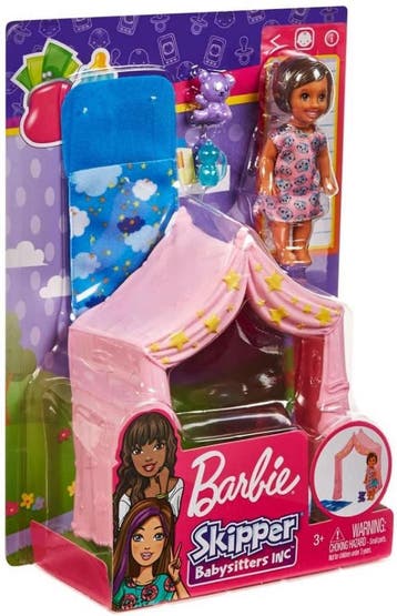 Barbie Speelset Slaaptijd Skipper Meisjes Roze/blauw 5-delig, Ophalen of Verzenden, Zo goed als nieuw