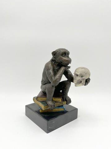 sculptuur, Filosoferende aap - 15 cm - Brons, Marmer, Antiek en Kunst