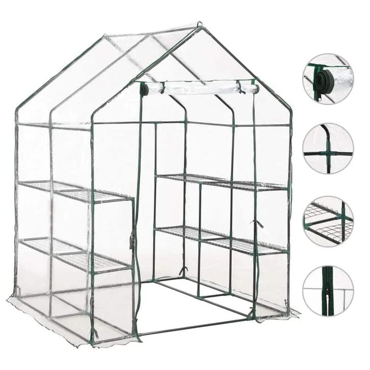 vidaXL Tuinkas met 8 schappen 143x143x195 cm, Tuin en Terras, Kassen, Nieuw, Verzenden