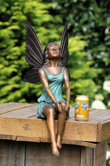sculptuur, zittende fee voor huis of tuin geheel brons - 0