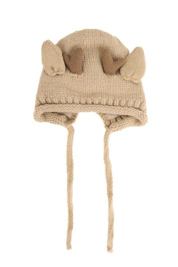 Gebreide Muts Rendier Beige Kinderen Bont Hoorns Oren Touwtj, Ophalen of Verzenden, Nieuw