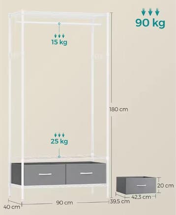 Open kledingrek met lades, planken en verstelbare roede 180, Verzenden, Nieuw