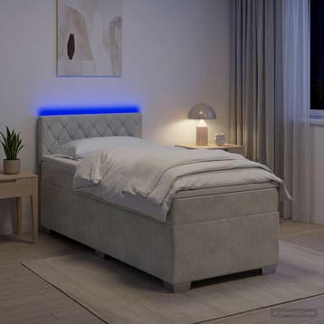 vidaXL Boxspring Bed met Matras en LED Lichtgrijs 90 x 190, Verzenden, Nieuw, Eenpersoons, Stof