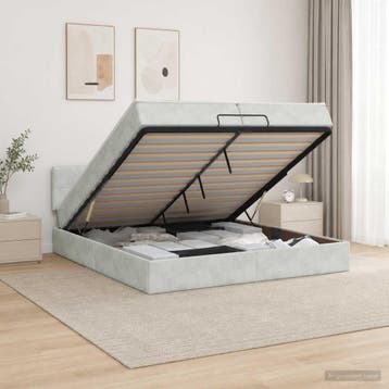 vidaXL Ottoman bed met matras Lichtgrijs 200 x 200 cm, Verzenden, Nieuw, Stof