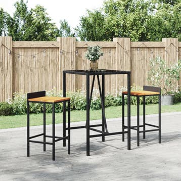 vidaXL 3-delige Tuinbarset poly rattan en massief acaciahout, Verzenden, Nieuw, 2 zitplaatsen