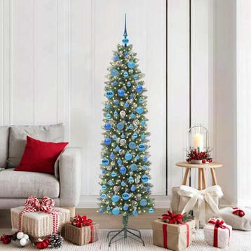 vidaXL Kunstmatige slanke kerstboom Groen en Wit 180 cm, Verzenden, Nieuw
