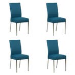 Set van 4 Leren eetkamerstoelen Real - Hermes Turquoise, Huis en Inrichting, Stoelen, Ophalen of Verzenden, Nieuw, Leer
