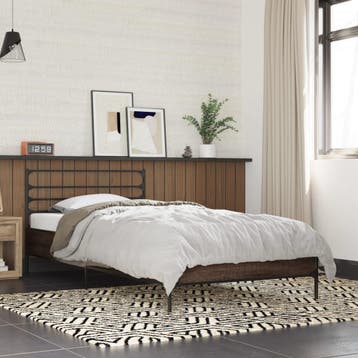 vidaXL Bedframe bewerkt hout en metaal bruin eikenkleurig, Eenpersoons, Bruin, Verzenden, Nieuw