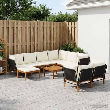 vidaXL 10 st Massief acaciahout & touw Naturel, Verzenden, Nieuw, Meer dan 8 zitplaatsen