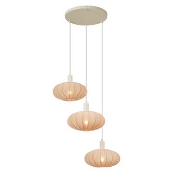 Japandi hanglamp beige met stoffen kap 3-lichts - Bida, Verzenden, Nieuw, Japandi