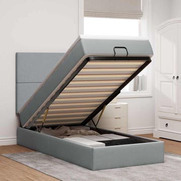 vidaXL Bed met matras 90x200 cm stof lichtgrijs, 90 cm, Eenpersoons, Verzenden, Nieuw