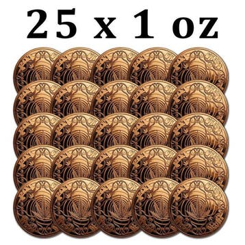 Verenigde Staten. 25 x 1 oz Cannabis Hippie 999 Fine Copper