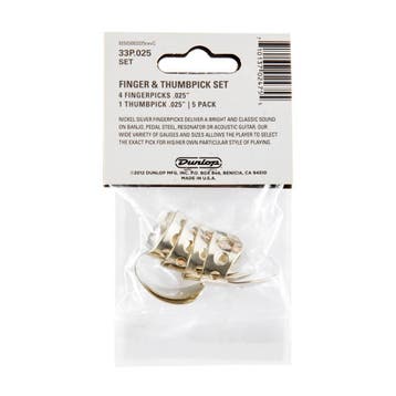 Jim Dunlop RVS vingerplectrum + duimplectrum  0.025 - 5-pack, Ophalen of Verzenden, Nieuw, Banjo