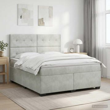 vidaXL Boxspringbed met matras Lichtgrijs 140 x 190 cm, Verzenden, Nieuw, Tweepersoons, Stof