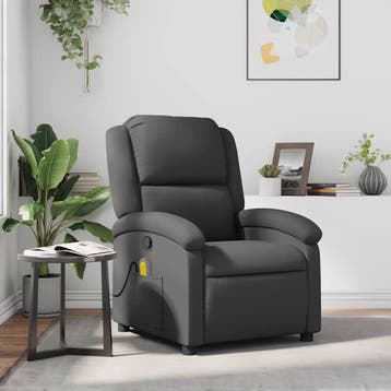 vidaXL Massagestoel echt leer grijs, Verzenden, Nieuw