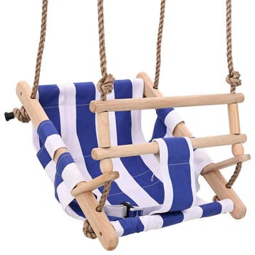 vidaXL Babyschommel met veiligheidsgordel katoen hout blauw, Kinderen en Baby's, Speelgoed | Buiten | Speeltoestellen, Verzenden