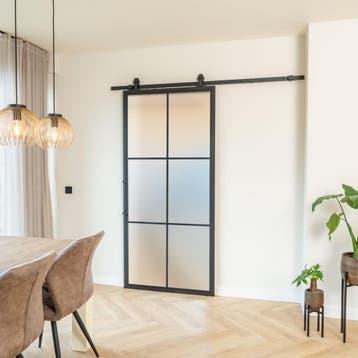 Stalen Schuifdeur - Zwart - 6 Vlaks - Mat glas, Doe-het-zelf en Verbouw, Kozijnen en Schuifpuien, 75 tot 150 cm, Nieuw, 150 tot 225 cm