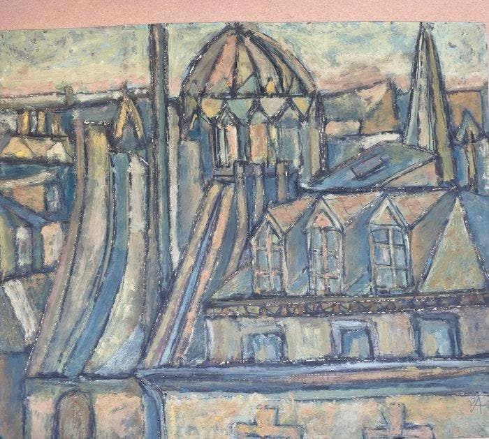 René Allio (1924-1995) - Vue des Toits - Paysage Urbain, Antiek en Kunst, Kunst | Schilderijen | Klassiek
