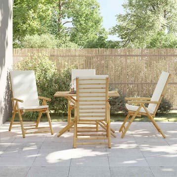 vidaXL Tuinstoelen 4 st inklapbaar met kussens bamboe, Tuin en Terras, Tuinstoelen, Verzenden, Nieuw, Hout