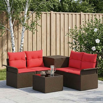 vidaXL Bankstel 6 st 4-Aantal zitplaatsen Bruin en Rood, Verzenden, Nieuw, Rotan, 6 zitplaatsen