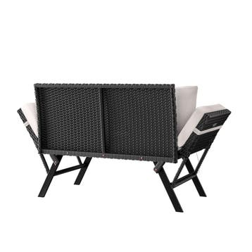 Polyrotan Tuinbank Zwart/Crème 176x56x81cm (Tafels-Stoelen), Tuin en Terras, Verzenden, Nieuw