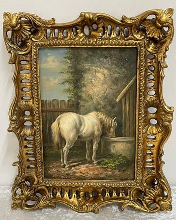 R.T. - Barok Schilderij Drinkend Paard