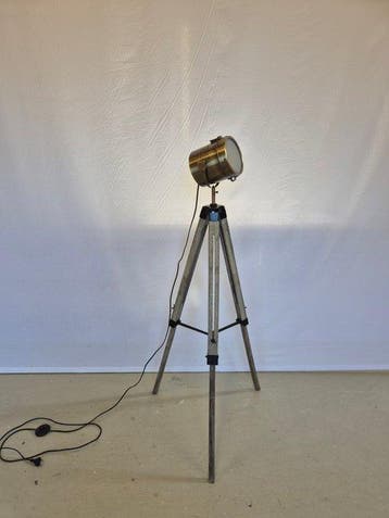 Statief vloerlamp - Messing, Hout, Metaal - Stoer