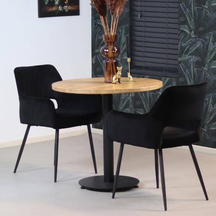 50% Korting: Bistrotafel Sven eikenhout Ø80 cm, Huis en Inrichting, Tafels | Eettafels, Zo goed als nieuw, Eikenhout, Rond, Ophalen