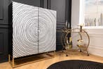 Massief houten hoge kast ZEN CIRCLES 120cm wit zwart, Huis en Inrichting, Kasten | Dressoirs, Ophalen of Verzenden, Nieuw