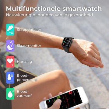 2dekans | Nuvance - Smartwatch Heren & Dames met Bluetooth -, Ophalen of Verzenden, Zo goed als nieuw, Zwart, Nuvance