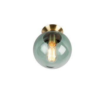 Art deco plafondlamp messing met groen glas - Pallon, Verzenden, Nieuw, Glas