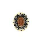 Goud met zilveren ring met bloedkoraal, parelmoer en diam..., 18 tot 19, Gebruikt, Overige kleuren, Ophalen of Verzenden