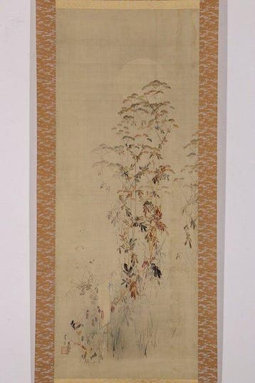 Herfstbloemen en een insect onder de maan - Zijde - Watanabe