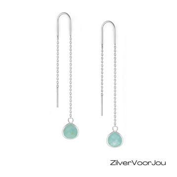 Elegante 925 zilveren threader oorbellen met amazoniet drupp, Sieraden, Tassen en Uiterlijk, Oorbellen, Verzenden, Nieuw, Zilver